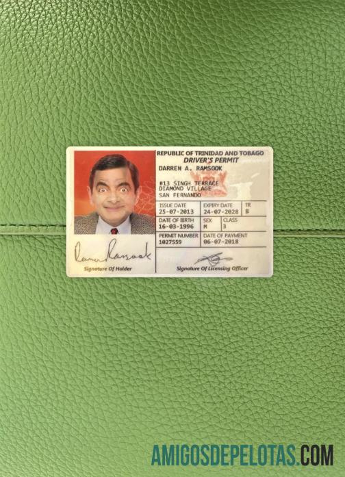 Carteira de motorista de Trinidad e Tobago 2018 presente fotolook frente exemplo real